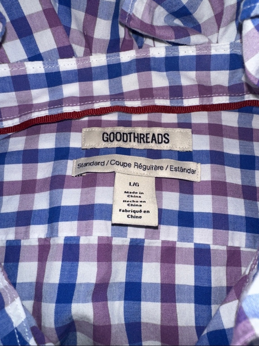 Goodthreads Purple & White Check Ruffle Collar Button-Down - Picture 5 of 7